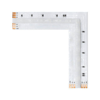 The 90 Degree Corner for EnoLED UniColor Series provides seamless right-angle lighting with exposed copper connectors and labeled pins. Its RGB+CCT COB LED strip ensures even, brilliant illumination on a white background.