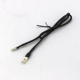 A coiled Micro-Plug Extension Cable - Male to Female, featuring black micro connectors, is neatly secured with a small black twist tie and placed on a plain white surface.