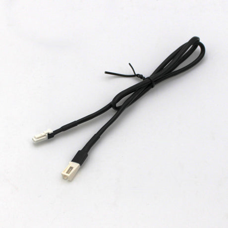 A coiled Micro-Plug Extension Cable - Male to Female, featuring black micro connectors, is neatly secured with a small black twist tie and placed on a plain white surface.