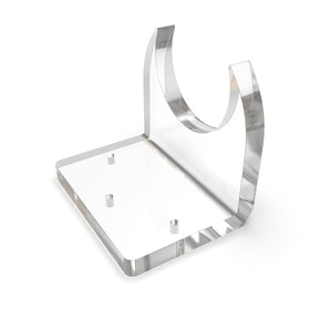 Plastic Mounting Bracket for Smokies65 Profile features a clear acrylic base and curved holder to support cylindrical objects like LED tubes; three pegs add stability, ensuring secure mounting of your LED tubes.