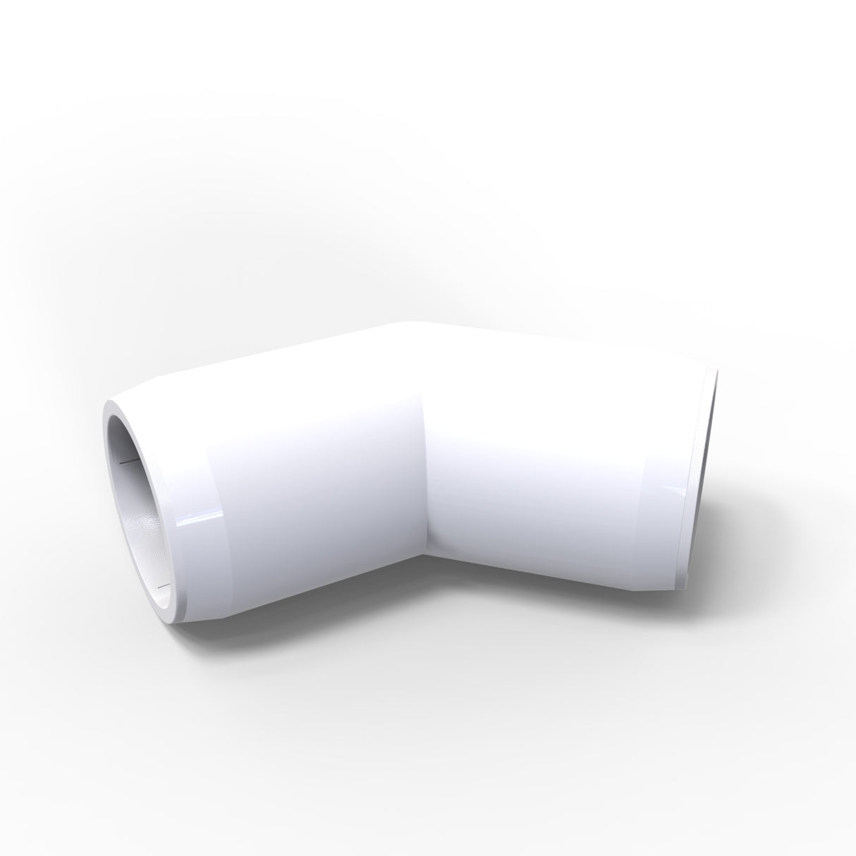 A Structural PVC Joiner for Sierra38 Tube Profile with a shiny white 90-degree elbow is placed on a plain white background, suitable as a plastic joiner or lighting installation accessory.