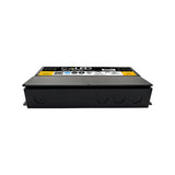 A rectangular black 5-in-1 Dimmable J-Box LED Driver (24V) from the Enoled JPro Series is shown with a label on top featuring branding, technical specifications, and safety symbols, photographed against a white background. This dimmable LED power supply offers reliable performance and consistent illumination for various lighting applications.