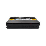 A black 5-in-1 Dimmable J-Box LED Driver (24V) from the Enoled JPro Series, serving as a dimmable LED power supply, rectangular in shape with a yellow and white label on top, shown from the front against a white background.