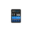 The 2-Channel Smart Wi-Fi Input Status Module ~ inputSensorD by Blebox is a compact black and blue device (5–24V DC, CE certified) with input terminals (+, –, IN1, IN2), perfect for smart automation as a binary sensor.
