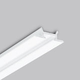 A white, T-shaped ceiling tile grid (Complementary Profile ~ Model Pixy20-03) is shown against a plain grey background, viewed at an angle. This design features an aluminum profile that pairs seamlessly with architectural lighting fixtures such as the Pixy20 LED profile.