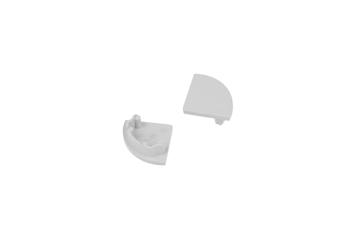 A pair of white ABS End Caps for D1 Click Cover—one with internal connector pegs and one smooth—are displayed on a plain white background.