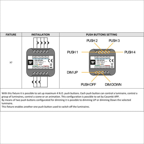 Configurable Push Button Input Module for Casambi ~ Model CBU-8PUSH installation and configuration X7