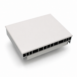 A rectangular, gray plastic vent cover with multiple horizontal slats and a flat top—resembling the sleek housing of the Lutron Single-Zone Dimming Interface Phase-Adaptive Power Module (Model PHPM-PA-120-WH) for 120 V lighting loads—is photographed against a white background.