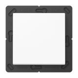 The Casambi 2-Channel Wireless Radio Transmitter, Model Jung BLE A 590, is a white square switch plate centered on a black bracket with rounded corners and visible screw holes, featuring wireless control and OPEN/TOP labels at the top.