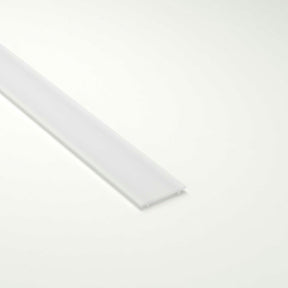 A Recessing Diffuser for Surface Easy-On Profiles, featuring a long, narrow translucent white LED strip, is shown on a light surface from an angled top view—perfect for seamless installation.