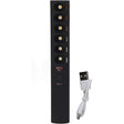 The Portable Color Temperature Lamp Stick is a black, handheld LED light with six color-labeled LEDs, an on/off button, adjustable color temperature, and a USB charging port. Ideal for photography fill light. Includes a short white USB cable.