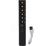 The Portable Color Temperature Lamp Stick is a black, handheld LED light with six color-labeled LEDs, an on/off button, adjustable color temperature, and a USB charging port. Ideal for photography fill light. Includes a short white USB cable.