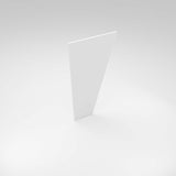 A white, flat, triangular End Cap for Badalona Profile stands upright on a light gray background, featuring two small circular holes.