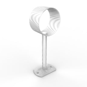 The Wired Post for 2.56 Round Profiles is a metallic circular holder with a vertical post on a rectangular base with two screw holes, perfect for supporting LED diffuser tubes. Shown against a white background.