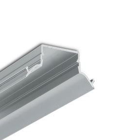 A silver-colored metal Complementary Profile ~ Model Pixel33-04 LED profile featuring a recessed channel design to provide reduced glare lighting.