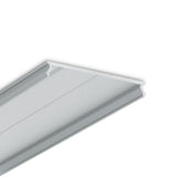 A silver LED Channel Cover ~ C8 Click Aluminim with a flat top and inward-facing edge grooves, perfect as an LED profile diffuser, shown against a white background.