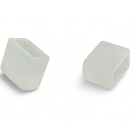 Two translucent, rectangular silicone ice cubes with slightly rounded edges on a white background resemble the End Cap for Neon Flex Ultra Slim Series.
