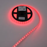 A partially unrolled spool of Low-Power RGBW IP67 Waterproof LED Strip (24V) ~ Iris Series glows against a plain light background, with the reel labeled 11/28/2025. The energy-efficient lights shine brightly.