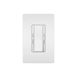 A sleek white rectangular rocker switch, mounted on a matching white wall plate and set against a plain white background, is featured here. This refined fixture is part of the EnoLED EnoDim Series: the Tunable White Wall Switch LED Driver & Dimmer (24V), offering precise lighting control and seamless integration for enhanced performance in contemporary lighting applications.