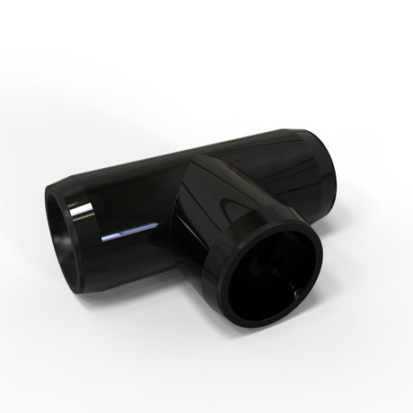A black Structural PVC Joiner for Oslo Tube Profile with three open ends is shown on a white background. The glossy fitting is ideal as a lighting installation accessory or LED diffuser tube connector.