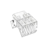 3-Pin Solderless Tunable White COB LED Strip Connector (10mm) ~ UniCCT Series, a clear plastic connector angled to show internal pin slots and side clip, is used for easy CCT LED tape terminations—similar in design concept to an RJ45 Ethernet or 3-pin connector.