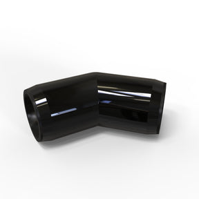 A black, glossy Structural PVC Joiner for Sierra38 Tube Profile is shown at a 45-degree angle on a white background, its smooth surface reflecting light—ideal as a plastic connector for lighting installation accessories.