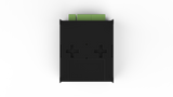 The 8-Universe eDMX to SPI Pixel Controller ~ Enttec Octo Lite is a black rectangular device with two cross-shaped cutouts, a central panel, and green terminal blocks on top, ideal for Ethernet-to-pixel conversion. Shown from above on a white background.