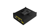 The 8-Universe eDMX to SPI Pixel Controller (Enttec Octo Lite), a black rectangular DIN-rail device with dual yellow-labeled Ethernet ports and a top metal mounting bracket, is shown on a white background.