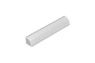 The LED Channel Cover ~ D1 Click is a white, semi-cylindrical plastic or metal cover with an open bottom, ideal for use as a cable cover or conduit, displayed against a plain white background.