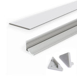 The 30/60 Degree Corner LED Channel Kit (Model Cabi12), featuring a long silver channel, frosted cover, and two gray end caps—perfect for sleek under-cabinet lighting—is displayed on a white background.