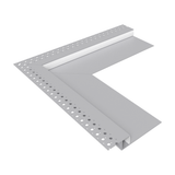 An L-shaped Corner Connector for TL-301 Profile for LED channels, featuring a perforated mounting flange and a recessed track.