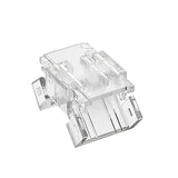 3-Pin Solderless Tunable White COB LED Strip Connector (10mm) from the UniCCT Series, shown isolated on a white background, features a clear plastic clip design similar to an RJ45 Ethernet connector.