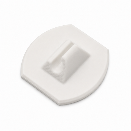 White 3D Printed Mounting Bracket for POLI Profile featuring a central U-shaped groove.