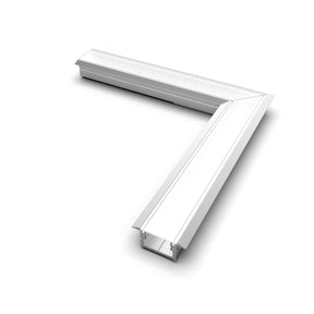 The 90 Degree Connector for Berlin Profile is a white, metallic, L-shaped corner frame with a modern design, shown at an angle on a plain white background.