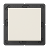A white, square Casambi 2-Channel Wireless Radio Transmitter (Model Jung BLE A 590) light switch is mounted on a dark gray rectangular plate labeled OBEN and TOP at the top, with technical markings along the sides.