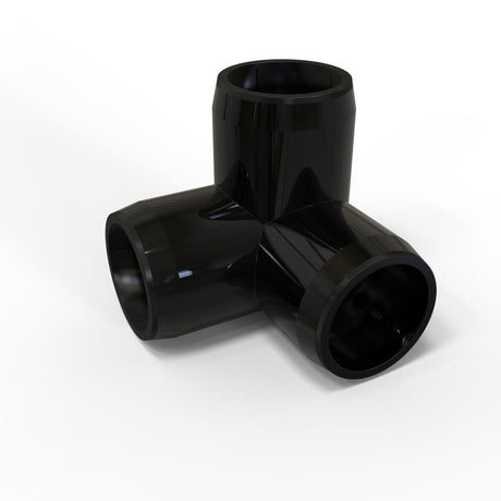 A glossy black Structural PVC Joiner for Oslo Tube Profile has three cylindrical openings at right angles, forming a T-shaped connector and shown on a white background.