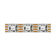 A close-up shows three individually controllable LEDs on an Enttec 8PX Series RGB Pixel IP20 LED Strip (12V), featuring labeled +12V, GND, D1, BI, R2, BO, and R1 connections on a white board with orange/black markings.