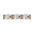 A close-up of the Enttec 8PX Series RGB Pixel IP20 LED Strip (5V) displays three individually controllable LEDs, labeled terminals, and copper contacts on a white background; compatible with the WS2811 protocol.