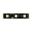 Close-up of a Long-Range RGBW Pixel IP20 LED Strip (12V) ~ Enttec 8PX Series segment, showing three LEDs, electronic components, and copper pads labeled for power, data, and ground.