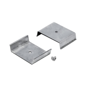 Two U-shaped stainless steel Mounting Plate U8 units, each with a centered hole, and two small screws for surface mounting.