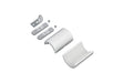 End Holder for Arc12 Duo Profile mounting hardware kit, featuring two screws, two metal end holder brackets, and two curved white plastic cover pieces crafted from durable ASA filament—all arranged on a white background.