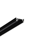 The Surface Mount LED Strip Channel ~ Model Surface10 is a sleek black aluminum extrusion profile with a hollow rectangular center and internal slots, shown on a white background.