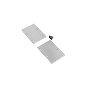 Two rectangular End Cap for Pixel33-02 Profile pieces with four screw holes each are shown next to a small pile of black screws on a white background.
