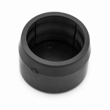A black cylindrical Structural PVC Joiner for Oslo Tube Profile with a hollow center and side screw, viewed from above on a white background—perfect as a lighting installation accessory.
