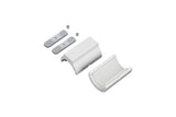 Two metal mounting plates with screws and two white plastic bracket components—parts of the Through Holder for Arc12 Duo Profile bendable LED channel—are displayed on a plain white background, shown separated and neatly arranged.