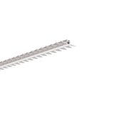 The 0.39 Bendable Drywall LED Lighting Channel (Model Klus KOZEL-10-BD) is a long, metallic channel with evenly spaced side openings, suspended horizontally, ideal for sleek recessed lighting installations.