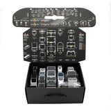 The Topmet LED Channel Sample Case is a black handled box that opens to display neatly organized aluminum profile samples, with diagrams and descriptions on the lid—ideal for showcasing architectural LED profiles.