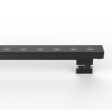 The LED Wall Washer Light (Model Alphaeus 3-MO50) is a high-power black linear fixture with multiple round lens covers on a small rectangular bracket, perfect for exterior use and shown against a plain white background.