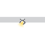 Minimalist illustration of the Recessed Angular LED Channel ~ Model Amsterdam Mini, an aluminum overhead fixture mounted on a gray ceiling beam, casting a yellow cone of light onto a white background.