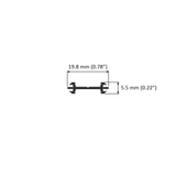 The Double-Sided Bendable LED Channel ~ Model Arc12 Duo is a black extrusion profile featuring clearly labeled dimensions: 19.8 mm (0.78 inches) in width and 5.5 mm (0.22 inches) in height. Designed for flexible lighting fixture applications, it is displayed against a white background.